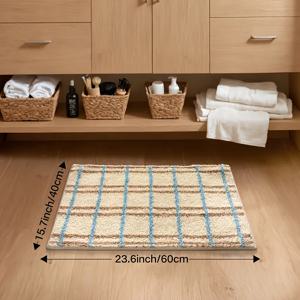 TEMU 1pc 체크무늬 욕실 매트 - 미끄럼 방지, 흡수성, 부드러운 플러시, 기계 세탁 가능, 모사 카시미어, 1000g/m², 직사각형, 욕조, 샤워, 화장실 입구에 이상적, 욕실 매트