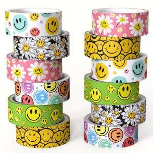 TEMU NIKOMIE 12pcs 스마일 얼굴 주제 와시 테이프 세트, 스크랩북, DIY 공예, 파티 선물, 선물 포장용 장식용 종이 테이프 - 방수되지 않음, 다양한 디자인