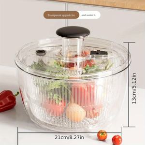 TEMU 1pc 3L/5L 투명 가정용 빠른 건조 건조기, 단일 버튼 작동, 샐러드, 피트니스 식사 및 과일 및 채소 건조에 적합합니다. 또한 주방 배수 바구니나 빠른 건조 기계로 사용할 수 있으며 채소 건조기, 쉬운 압력 뚜껑으로 샐러드, 볶음, 차가운 음식에 완벽합니다. | 용이한 물 제거, 향상된 맛, 주방 가제트 | 투명 플라스틱 | 수동 작동