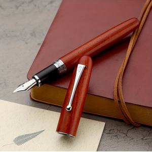 TEMU 진하오 9035 로즈우드/복숭아 나무 실버 크롬 앤티크 내추럴 캘리그래피 펜, F-0.5mm 및 M-0.7mm 닙 포함