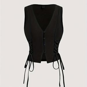 TEMU 여성용 우아한 베스트 - 세련된 블랙 정장 & 데일리 대체품, 비침투적 구조 레이어링 피스, 사무실·파티·캐주얼 룩에 어울리는 기계세탁 가능한 패션 의류, 파티 액세서리, 고급 직조