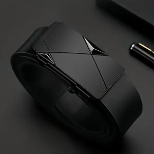 TEMU 남성용 진정한 가죽 자동 버클 소가죽 허리띠 - 스타일리시한 검은색 벨트, 금색 메탈 버클, 튼튼하고 다용도로 사용할 수 있는 캐주얼 또는 공식적인 의상, 공식 벨트 | 스타일리시한 허리띠 | 튼튼한 가죽 벨트