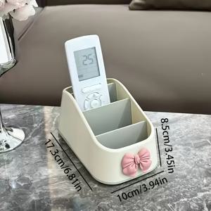 TEMU 1개 크림 화이트 메이크업 정리함 - 핑크 리본 디자인, 휴대용 플라스틱 수납 박스 (욕실/화장대/데스크용), 컴팩트 홈 데코, 생일 크리스마스 선물, 폴리싱 마감