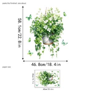 TEMU 1pc 신선한 녹색 리본 꽃 걸이 유리 창 스티커, 클래식 스타일, 정적 클링 장식, 접착제 없음 전기 접착제, 플라스틱 재질, 2밀 두께, 제품 캐비닛 장식용