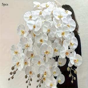 TEMU 발렌타인데이, 어머니날, 아버지날, 크리스마스 및 새해 축하 행사에 적합한 생생한 팔레놉시스 줄기가 포함된 인공 난초 세트 5개, 화병 미포함, 추수감사절에 완벽