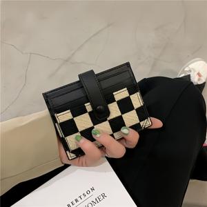 TEMU 1pc 슬림 블랙 앤 화이트 체크 카드 지갑, 투명 창, 대용량 동전 지갑 및 여러 슬롯 - 세련된 레트로 디자인, 그녀 또는 엄마를 위한 완벽한 선물, 지갑