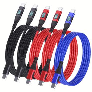 TEMU 60W/3A 5pcs 6.6 피트 나일론 브레이드 USB C to C 케이블 슈퍼 빠른 충전 타입-C 코드 PD 충전 케이블 디스플레이 480Mbps 호환 iPad MacBook Samsung Galaxy S21/S10/S9/Plus PS5 Pixel (레드/블루/그린/블랙 네 가지 색상)
