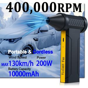 TEMU 400,000RPM 휴대용 터보 팬, 10000mAh 휴대용 터보 제트 블로워, 고속 130km/h 공기 흐름, 380G 바람 압력, USB 충전, 먼지/눈 제거, 컴퓨터 청소, 자동차, 캠핑/야외 사용, 아버지의 날 선물|USB|차량용선풍기|캠핑선풍기