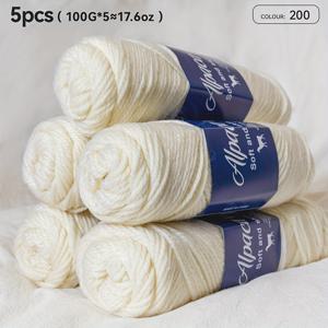 TEMU 5pcs 알파카 양털 세트 - 손뜨개, 크로셰 블랭킷, 모자, 스카프 및 코트용 부드럽고 내구성이 뛰어난 100% 순 알파카 섬, 청소하기 쉽고 DIY 공예에 이상적입니다.