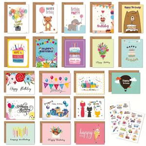 TEMU 20개 만화 테마 생일 카드와 봉투, 안쪽은 메시지용 빈칸 - 누구에게나 완벽, 감사 및 기념일 인사 포함