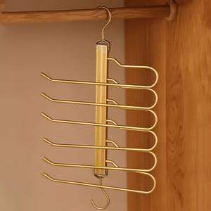 TEMU 1pc 6-in-1 다용도 회전 스테인레스 스틸 옷걸이 - 골드 피니시가 있는 접이식 바지 랙, 정리된 옷장 보관을 위한 공간 절약형 디자인, 옷장 정리 | 현대 옷걸이 디자인 | 내구성 있는 구조, 옷걸이|바지걸이