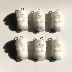 TEMU 6pcs 귀여운 여우 레진 패널 - DIY 귀걸이, 키체인 및 공예용 부드러운 플로크 오션 동물 장식, 흰색에 검은 눈과 비즈 액센트, DIY 보석 만들기 | 매력적인 디자인 | 품질 있는 공예 재료|귀걸이