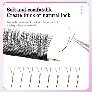 TEMU 12줄 C/D 뉴 2D 볼륨 속눈썹 0.07mm 울트라씬 1D YY 라쉬 익스텐션 가벼운 프리메이드 팬 속눈썹