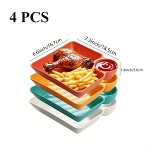 TEMU 4개 세트 화려한 플라스틱 서빙 접시 - 칩스, 스시 및 애피타이저용 컬러풀 사각형 트레이 뚜껑 포함, 7.3인치 x 6.6인치 - 샤르큐테리 보드와 파티 플래터에 완벽함 | 파티 플레이트 세트 | 튼튼한 플라스틱 디자인