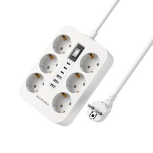 TEMU 12-in-1 멀티 아웃렛 서지 프로텍터 파워 스트립, 6 USB (3x USB-C & 3x USB-A), 6-Fach Steckdosenleiste, 1, 5m 확장 케이블, 과부하 보호, 안전한 차단, 벽걸이 가능, 가정 및 사무실용, 흰색|멀티탭