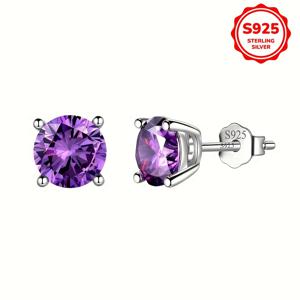 TEMU 925 스테인리스 스틸 0.98g/0.035oz 패션 클래식 다색 6mm 원형 합성 자이콘 인레이 하이퍼알러지성 6가지 색상 중 선택할 수 있는 귀걸이 여성용 일상 용품 크리스마스 파티 데이 우아한 여성용 보석 선물