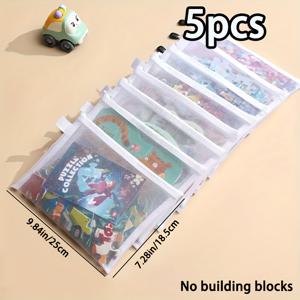 TEMU 5pcs A4/A5/A6 메쉬 지퍼 포켓 파일 폴더 - 내구성 있는 나일론 문서 정리기, 투명한 앞면, 학교, 사무실, 연필 케이스 및 보관용으로 메쉬 디자인, 학교 용품, 현대적인 폴더 디자인, 투명한 앞면|필통