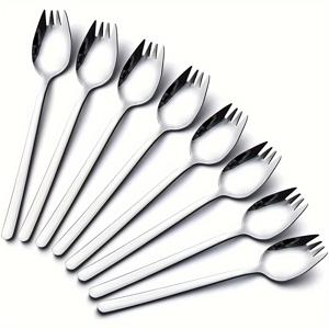 TEMU 4/8개 고품질 스테인리스 스틸 샐러드 포크, 일상 사용에 적합한 8인치 긴 손잡이 디저트//샐러드 포크, 과일//디저트에 적합한 내구성 있는 샐러드 포크, 거울 광택, 식기세척기 사용 가능