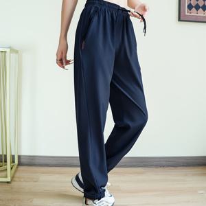 TEMU 여성용 경량 통기성 빠른 건조 조거 팬츠 - 스타일리시한 네이비 블루 체육관 및 캐주얼 스웨트팬츠, 끈 허리, 봄/여름용 폴리에스터 원단, 운동용 조거 팬츠 | 끈이 있는 스웨트팬츠 | 통기성 소재