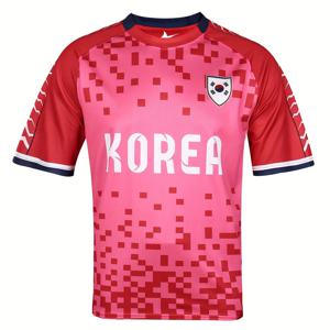 TEMU 1개 SURUIDA 남성용 한국 축구 저지 - 2024 아시안컵 영감, 핑크 & 레드 블루 악센트, 반팔, 폴리에스테르, 크루 넥, 훈련 및 경기용, 팬 지원 기어