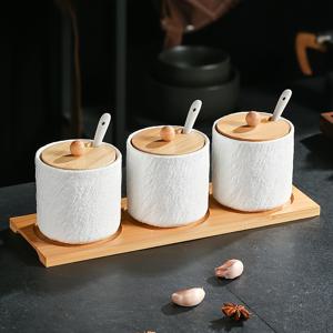 TEMU 일본 도자 조미료 항아리 조미료 항아리 조미료 상자 조미료 항아리 세트 뚜껑 숟가락 트레이 크리에이티브 홈 키친 조미료 병 조미료 상자 조미료 후추 MSG 소금 설탕 항아리 뚜껑 숟가락 조합 세트