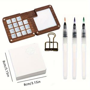TEMU 인스타일 미니 우드 핸드메이드 수채화 물감 보관함, 미니 팔레트, 물 브러시, 바인더 클립 세트 포함. 8 또는 15가지 색상을 담을 수 있으며, 페인트가 없는 빈 상자입니다. 휴대용 야외 스케치 컬러 믹싱 박스, 나무 그리드 박스, 미니 이젤 장식으로 집을 꾸며보세요.