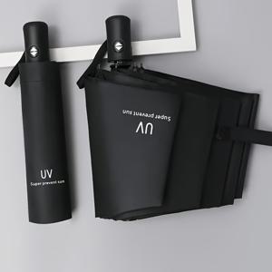 TEMU 1개 자동 접이식 우산, 8살 철제 프레임, 휴대용 컴팩트 여행용 우산 - 인체공학적 플라스틱 핸들 & 캐리 케이스 포함, 세련된 블랙 컬러, 출퇴근 및 야외 활동용, 미니멀 디자인, 접이형 편의성, 일상 사용, 현대적인 액세서리, 견고한 구조, 도시 라이프스타일