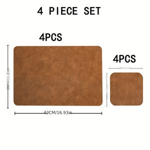 TEMU 4pcs 세트, 가정용으로 사용할 수 있는 소가죽 패턴 인조 가죽 플래스매트, 닦을 수 있는 테이블 매트, 열 차단 매트, 가족 모임 및 호텔 식사용 식기용으로 세탁 가능한 테이블 클로스 포함