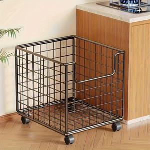 TEMU 40cm 높이 접이식 금속 수납 카트, 바퀴 포함 - 주방, 욕실, 침실 및 세탁실용 다목적 정리함 - 식료품, 장난감 및 용품을 위한 클래식 스타일 이동 바구니, 홈 조직 | 클래식 스타일 바구니 | 쉬운 이동성 바퀴, 수납 바구니