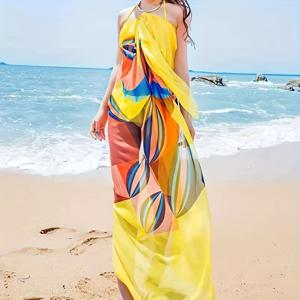 TEMU 다용도 스카프 - 여름 비치 타월, 엑스트라 라지 롱 비치 숄, 쉬폰 스카프