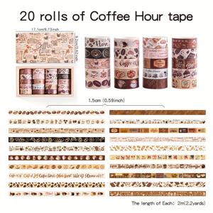 TEMU 20롤 와시 테이프 세트, 저널용 장식용 마스킹 테이프, 커피 디저트 패턴 DIY 스크랩북 용품, 제거 가능 & 쉽게 찢어짐, 불릿 저널, 플래너, 공예 선물에 완벽