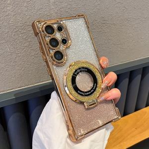 TEMU 삼성 갤럭시 S21, S22, S23, S24, S25 울트라, S21, S23, S24, S25 FE 및 플러스 모델을 위한 우아한 자석 반짝이 케이스, 충격 방지 투명 케이스를 특징으로 합니다.
