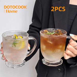 TEMU 1/2pcs 대용량 줄무늬 핸들 유리 컵 - 과일 차, 주스 및 음료에 이상적; 재사용 가능, 기계 세척 가능, 파티, 여가, 가족 및 바, 음료 제공에 완벽; 장식용 컵 | 내구성 있는 유리