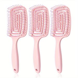 TEMU ABS 플라스틱 손잡이 헤어 브러시 세트 3개/6개, 플라스틱 솔 포함, 대형 곡선 디자인, 중공 마사지 스타일링 빗, 미용실 사용에 적합, 젖은 또는 건조한 머리에 적합