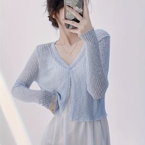 TEMU 여성용 짧은 가디건, 루즈핏, 캐주얼, 얇은, 긴팔, 반팔, 정상팔, 벨트 없음, 패딩 없음, 단색, 여름, 플랙, 캐주얼 스타일, 루즈핏