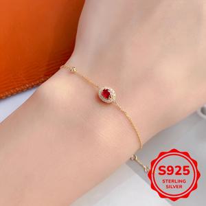 TEMU 1pc 우아한 S925 실버 팔찌, 빨간 garnet 펜던트 - 0.8g, 일상 착용 및 선물에 완벽, 어머니의 날, 일상 액세서리|빈티지 스타일|내구성 팔찌, 팔찌