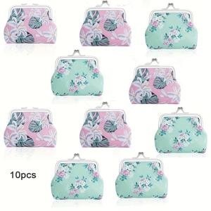 TEMU 10pcs 꽃 동전 지갑 세트 - 핑크 & 블루 꽃 디자인, 황금색 버클, 합성 합성 가죽, 립스틱, 동전, 이어폰, 은행 카드에 적합 - 어머니의 날, 파티, 간호사, 교사, 졸업 시즌, 귀여운 동전 지갑에 이상적인 선물