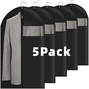 TEMU 5pcs 여행 의류 가방, 스ूट 및 드레스 보호 가방, 지퍼가 있는 공간 절약, 먼지 방지 행거 옷 가방: 의류 보호 자켓 세트 - 지퍼 폐쇄가 있는 옷장 정리함
