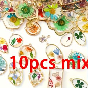 TEMU 10개 수제 레진 & 건조 유리 꽃 펜던트 - 골드 톤 가장자리가 있는 여름 플로럴 주얼리 참, DIY 목걸이 귀걸이 만들기용, 친구를 위한 특별한 선물, 여름 테마 디자인, 광택 마감 참