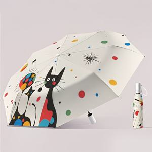 TEMU 컬러풀한 폴카 도트 만화 고양이 우산, 고품질, 8개 리브 접이식 디자인, 자동 오픈 컴팩트, 세련된 및 기능성 액세서리, 귀여운 우산