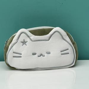TEMU 귀여운 검은 고양이 디자인 대용량 필통 - 별 장식이 있는 내구성 있는 패브릭 정리함, 학교/사무실/여행용 휴대용 지퍼 파우치