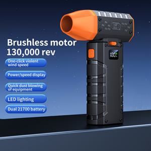 TEMU 2025 신형 핸드헬드 터보 팬, 130,000 RPM 고속, LED 풍속 디스플레이 (1~100 슬라이드 조절), 휴대용 & 장시간 배터리, USB 충전식, 다목적 사용: 실내 먼지 제거, 키보드 청소, 차량 세차, 헤어 드라이 등. 3단 버튼, 속도 조절, 허리케인 모드, 집중 노즐 포함|차량용선풍기