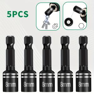 TEMU 5/10pcs 강력한 자석 충격 드라이버 소켓 도구 세트 8mm*45mm, 강철 내부 6각 소켓 헤드, 연장 어댑터 및 너트 드라이버 포함, 내마모성, 고강도, 방수, 내구성, 메트릭 크기 포함, 검은색