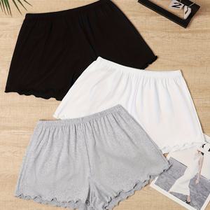 TEMU 청소년용 3pcs 잠옷 파자마 바닥 - 신축성 있는 허리밴드와 끈, 프릴 하단, 단색 블랙/그레이/화이트, 모든 계절 캐주얼 라운지웨어, 청소년용 잠옷, 부드러운 소재 바지