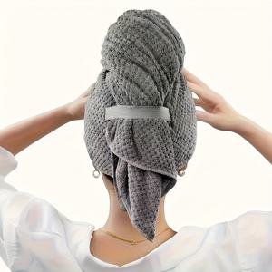 TEMU 1개 다용도 초흡수 마이크로화이버 타월, 일반 및 곱슬 머리용 부드러운 빠른 건조 캡, 편리한 버튼 클로저 디자인, 욕실에 적합