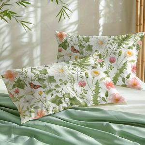 TEMU 2pcs 꽃 나비 베개 커버 - 생동감 있는 달리시 & 잎 디자인, 부드러운 플리스, 양면, 지퍼 잠금, 기계 세탁 가능 - 침대 & 거실용 트렌디한 홈 데코, 장식 베개