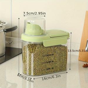 TEMU 1팩 대용량 밀폐 곡물 보관 용기, 이중 실리콘 씰 & 측정 표시 - PET+PP 투명 식품 저장 용기 (쌀, 밀가루, 애완동물 사료용) - 습기 및 벌레 방지 주방 정리함, 플립 탑 뚜껑 디자인|트라이탄밀폐용기