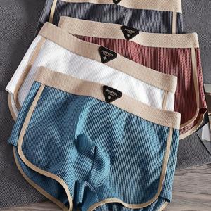TEMU 4pcs 남성용 아이스 실키 나일론 브리프 - 탄력 있는 허리밴드가 있는 소프트 자카드 박서 팬티, 일상적인 편안함을 위한 반투명 솔리드 컬러 속옷 (블루, 레드, 화이트, 그레이), 캐주얼 웨어, 스타일리시한 언더웨어, 통기성 좋은 재질, 활동적 라이프스타일, 데일리 필수품, 현대적인 속옷, 편안한 소재