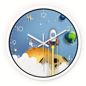 TEMU 8인치 현대 카툰 달 우주인 로켓 플라스틱 벽시계 - 조용함, 틱톡 소음 없음, 쿼츠 운동, 세부적인 우주 장면 디자인의 원형 프레임, 침실, 사무실, 또는 야외 장식에 이상적, 완벽한 생일 선물 (배터리 미포함), 침실 벽시계 | 우주 테마 장식 | 쿼츠 운동 시계, 우주 방 장식