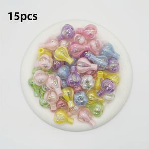 TEMU 15pcs 아크릴 UV 도금 다채로운 뜨거운 공기 풍선 스트레이트 홀 비즈, 목걸이 팔찌 키 체인 쥬얼리 만들기에 적합